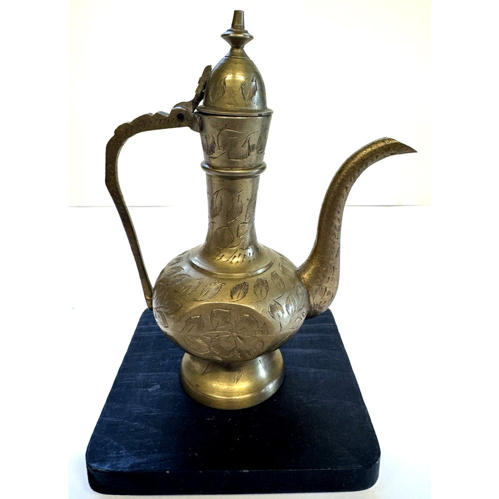 Vintage Etched Brass Pitcher 6" Ewer, Aftaba-Intricate Engravings Made in India